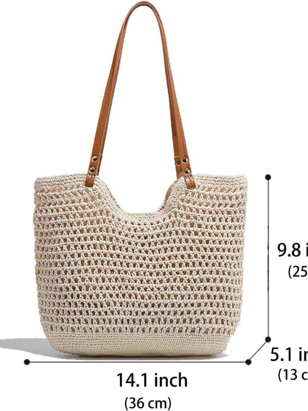 Cotton Fibre Crochet Beach Tote Bag for Vacation,Bohemian Cotton Hobo Shoulder B - Picture 4 of 8